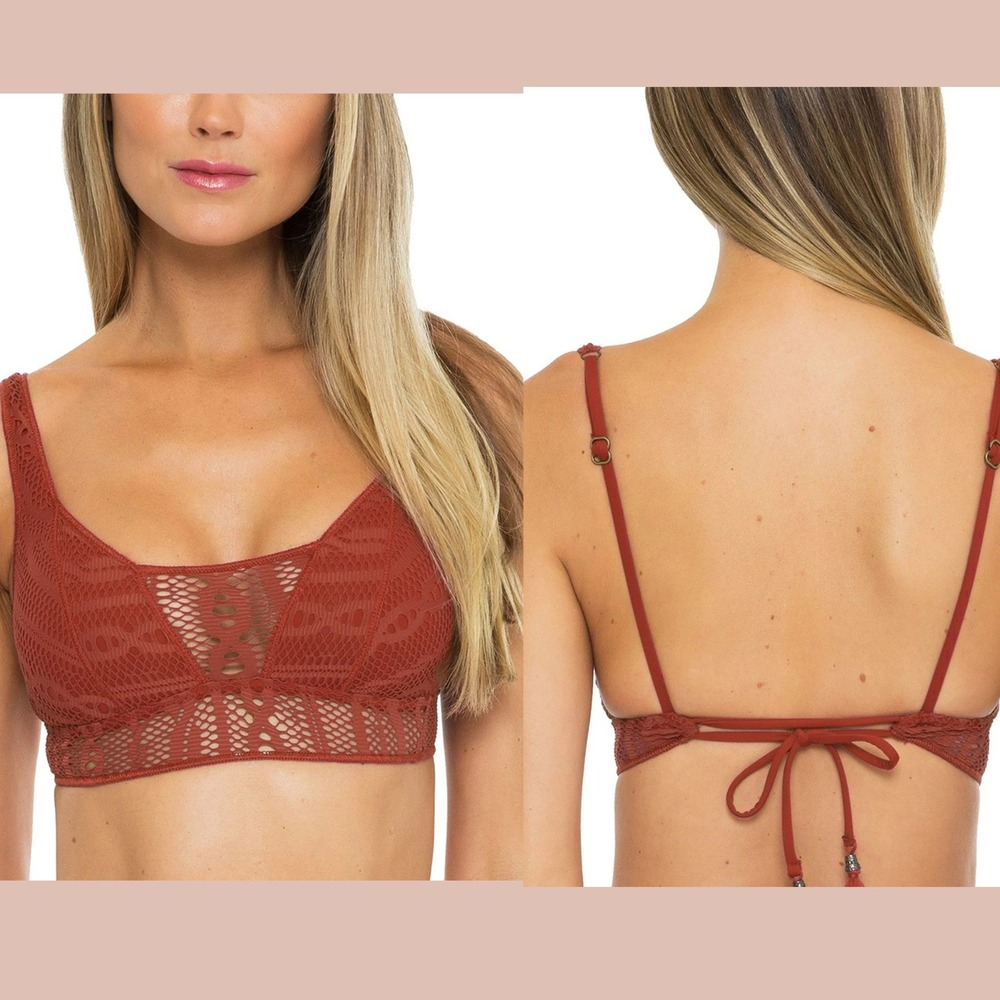 NWT $78 Becca [ Large ] Logan Lace Bralette‎ Bikini Top in Bronze  #U1506